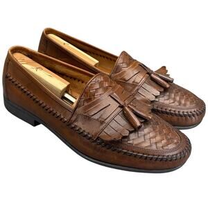 Hush Puppies Brown Kiltie Tassel Woven Leather Slip On Loafer Men 11.5